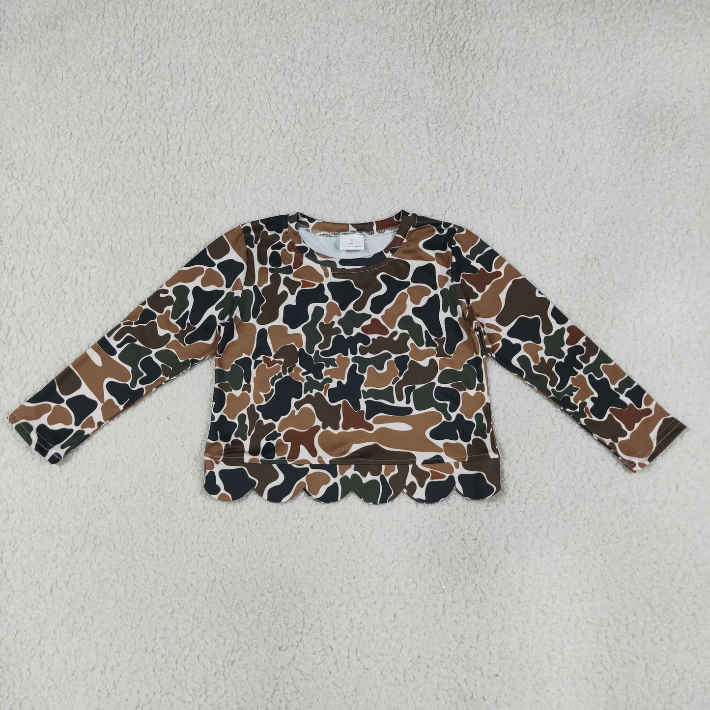 GT1688 Brown Green Camouflage Scalloped Long Sleeve Girls Tops 202607 RTS