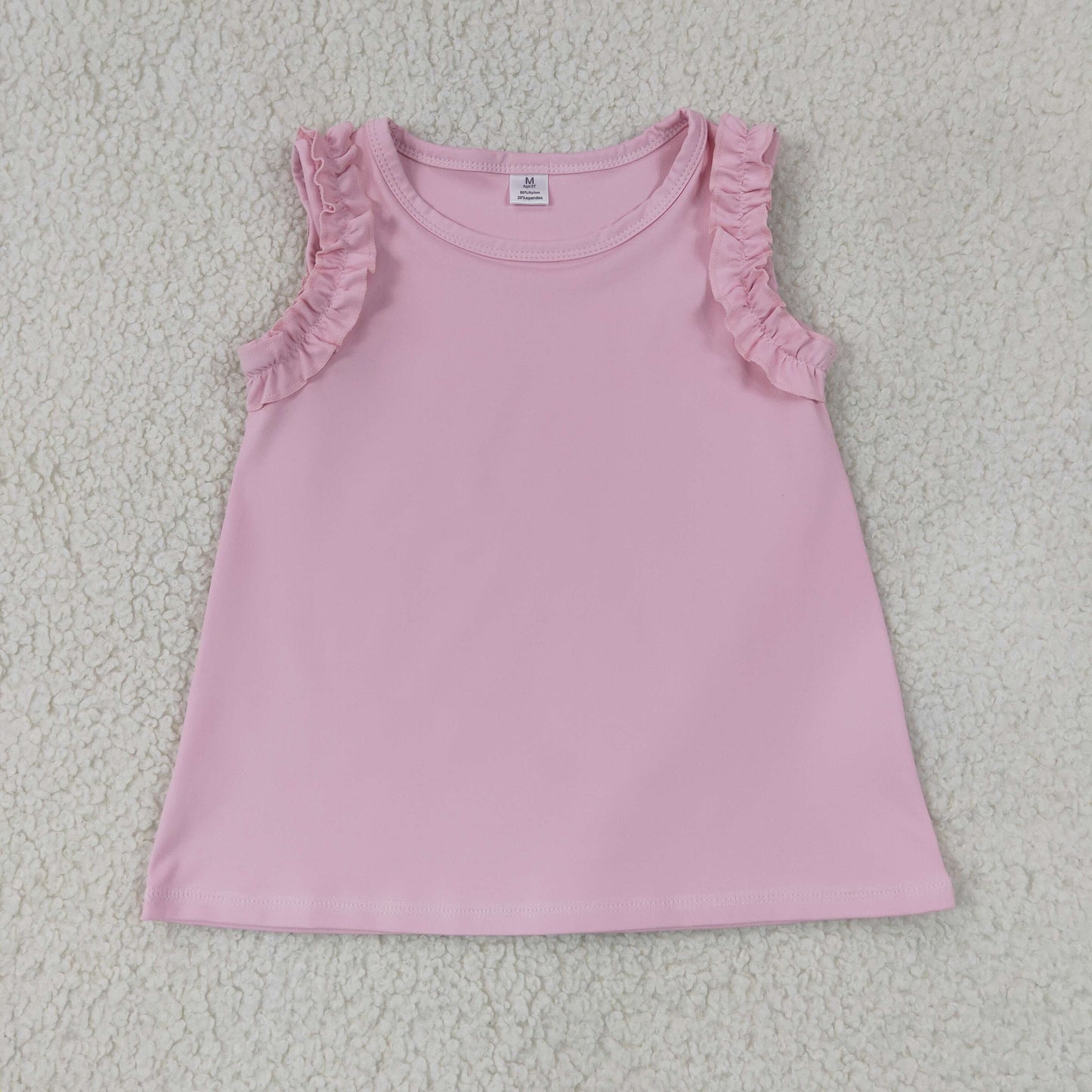 GT1701 Solid Pink Ruffle Sleeveless Girls Tops 202607 RTS