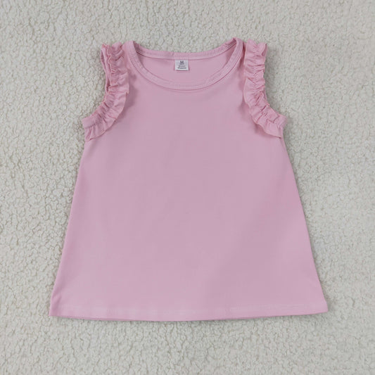 GT1701 Solid Pink Ruffle Sleeveless Girls Tops 202607 RTS