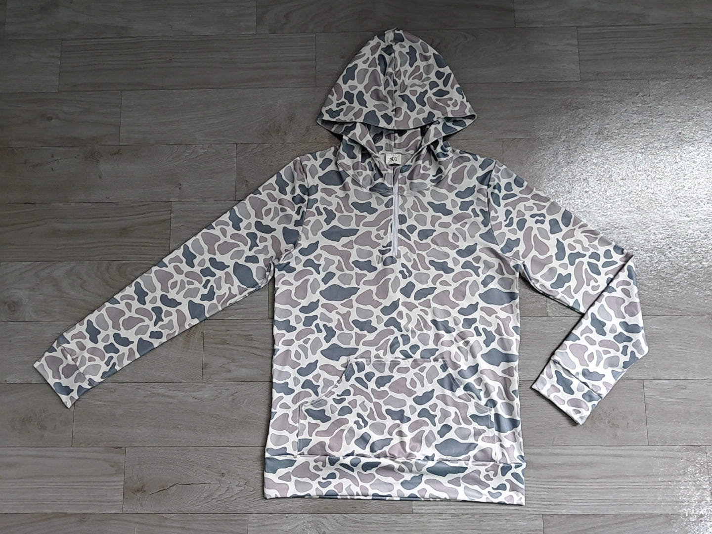 NO MOQ Preorder GT1708 Adult Female Gray Blue Camouflage Hooded Zipper Long Sleeve Top 202606