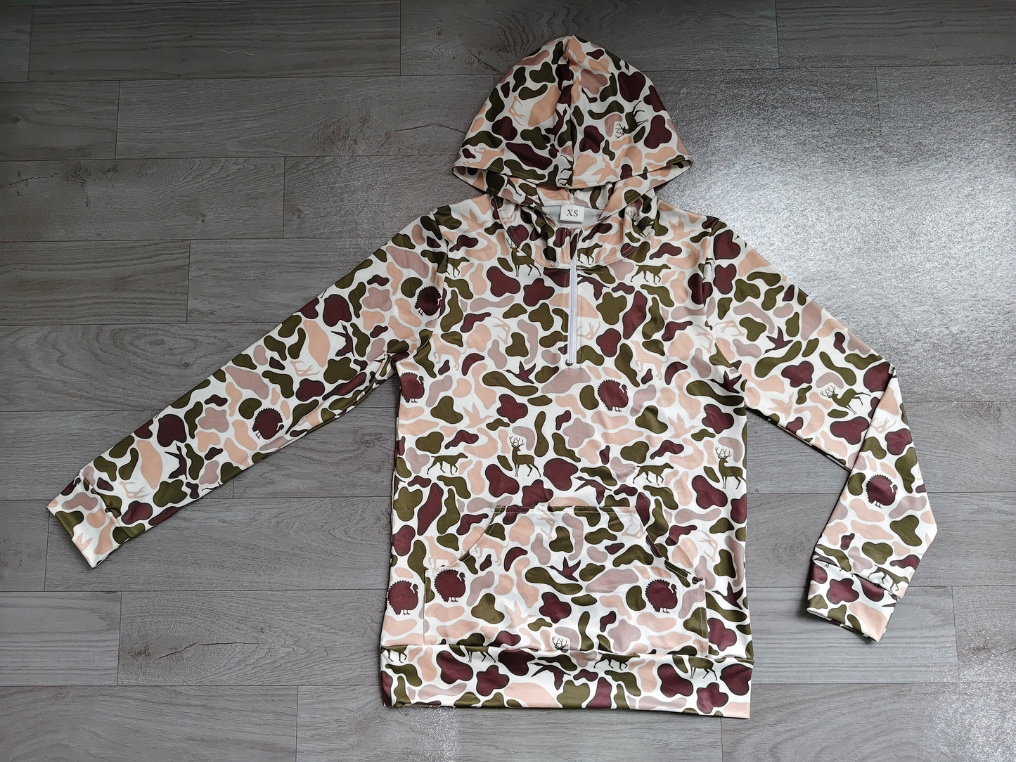 NO MOQ Preorder GT1711 Adult Female Deer Hunting Beige Brown Green Camouflage Hooded Zipper Long Sleeve Top 202606