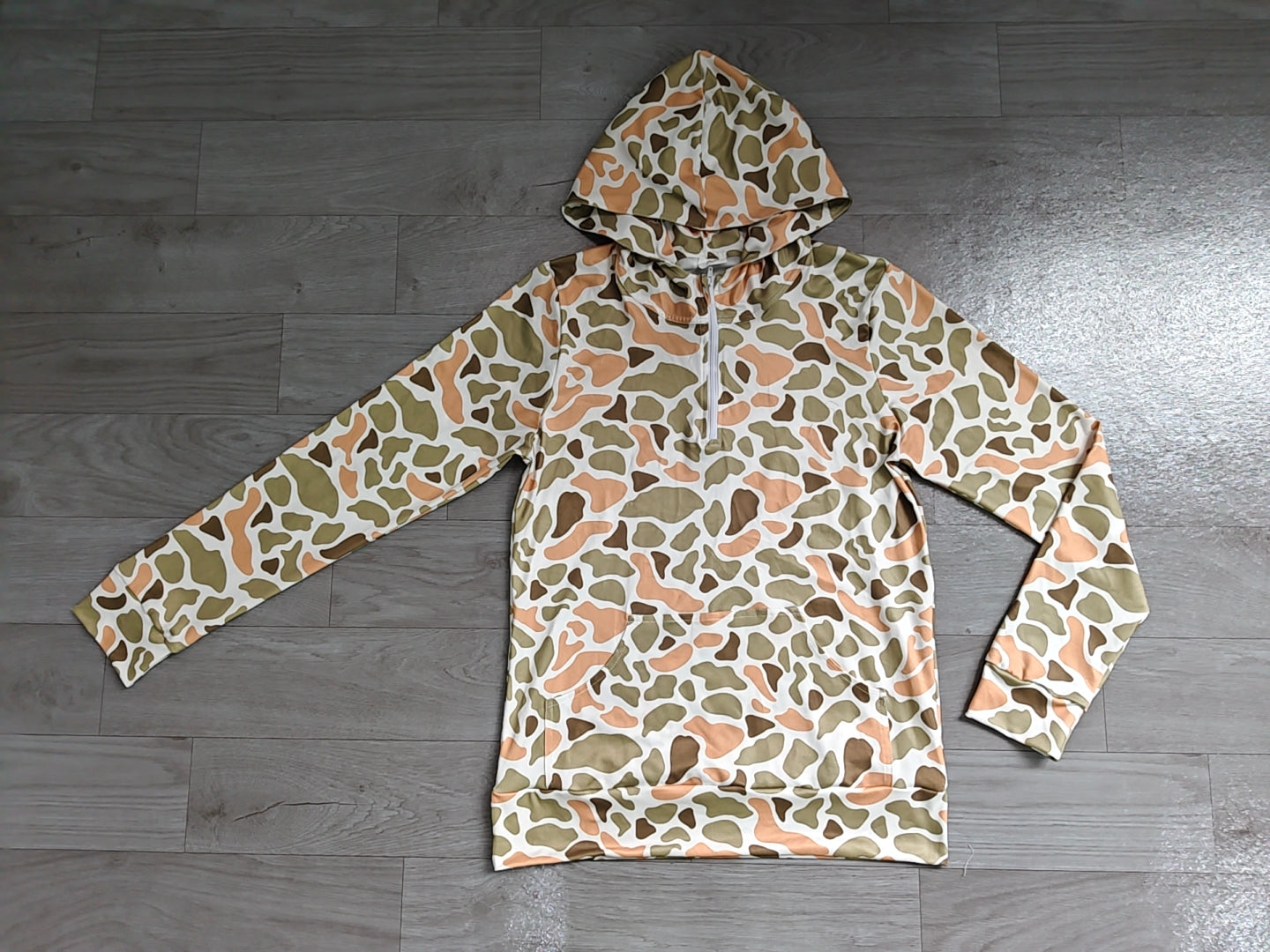NO MOQ Preorder GT1712 Adult Female Orange Green Camouflage Hooded Zipper Long Sleeve Top 202606