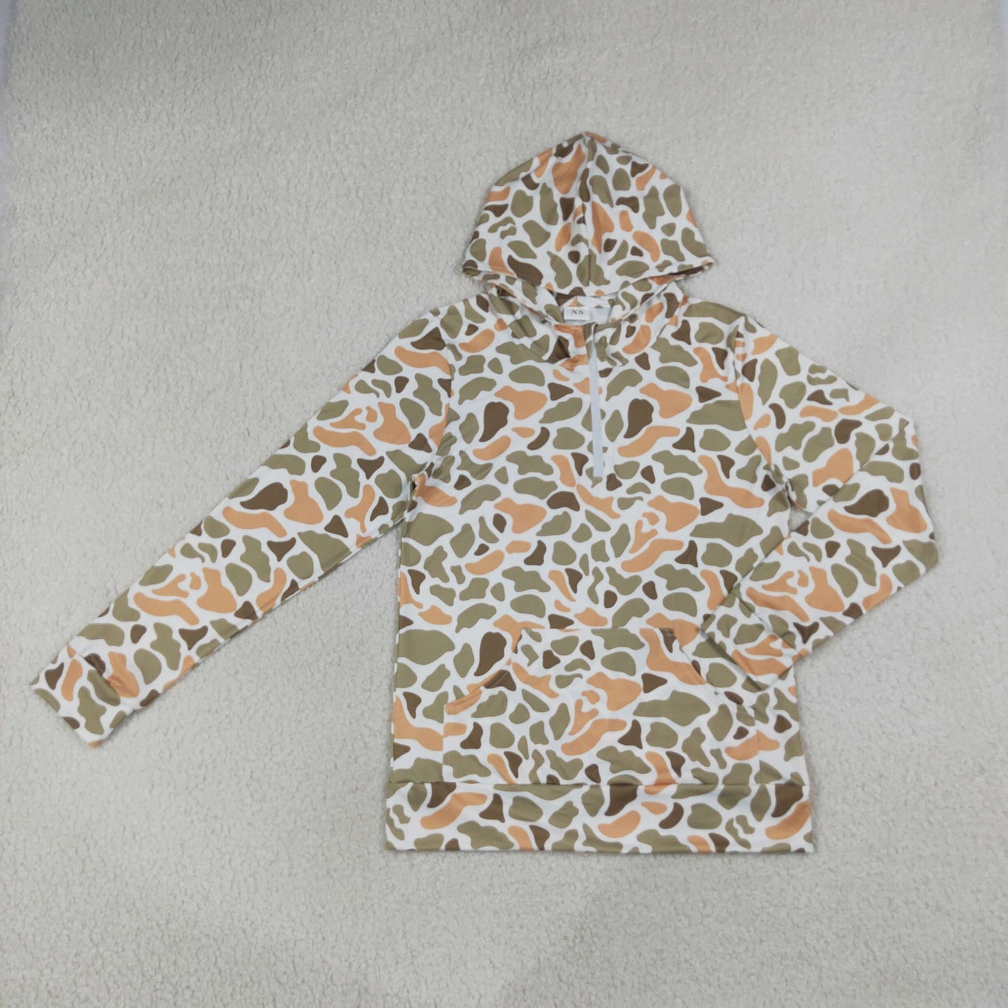 GT1712 Adult Female Orange Green Camouflage Hooded Zipper Long Sleeve Top 202607 RTS