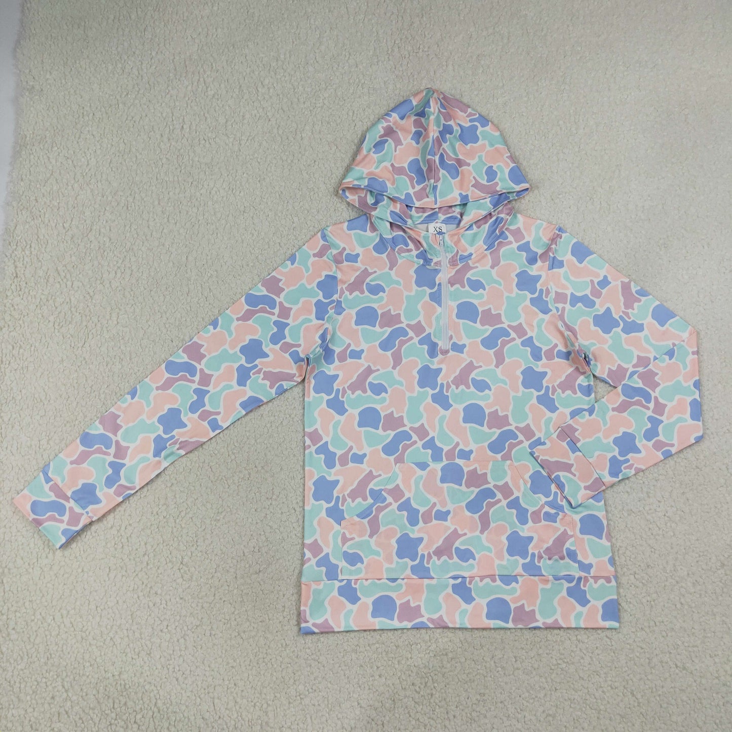 GT1714 Adult Female Blue Pink Camouflage Hooded Zipper Long Sleeve Top 202607 RTS