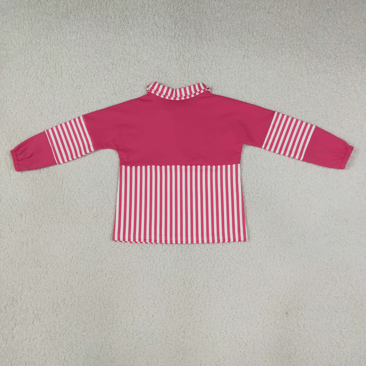 GT1715 Rose Red Stripe Yoga Zipper Polo Pullover Kids Girls Shirt Top