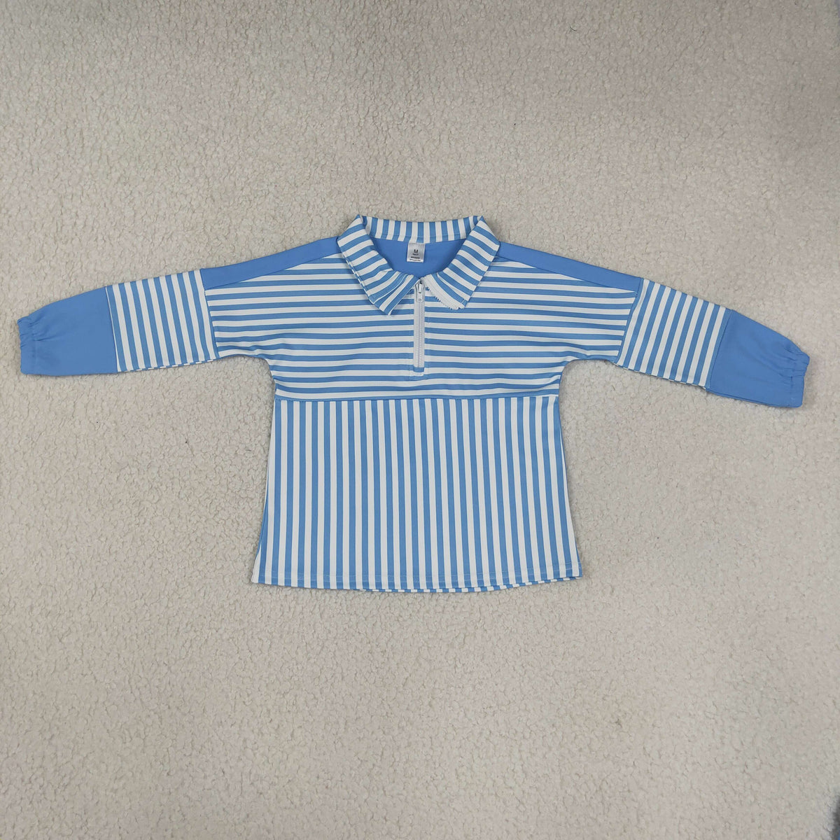 GT1716 Sky Blue Stripe Yoga Zipper Polo Pullover Kids Girls Shirt Top