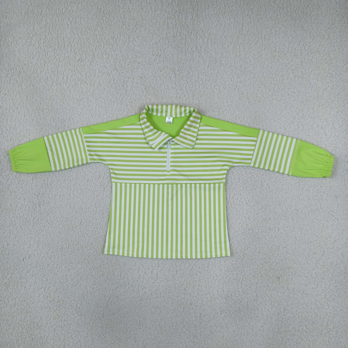 GT1718 Green Stripe Yoga Zipper Polo Pullover Kids Girls Shirt Top