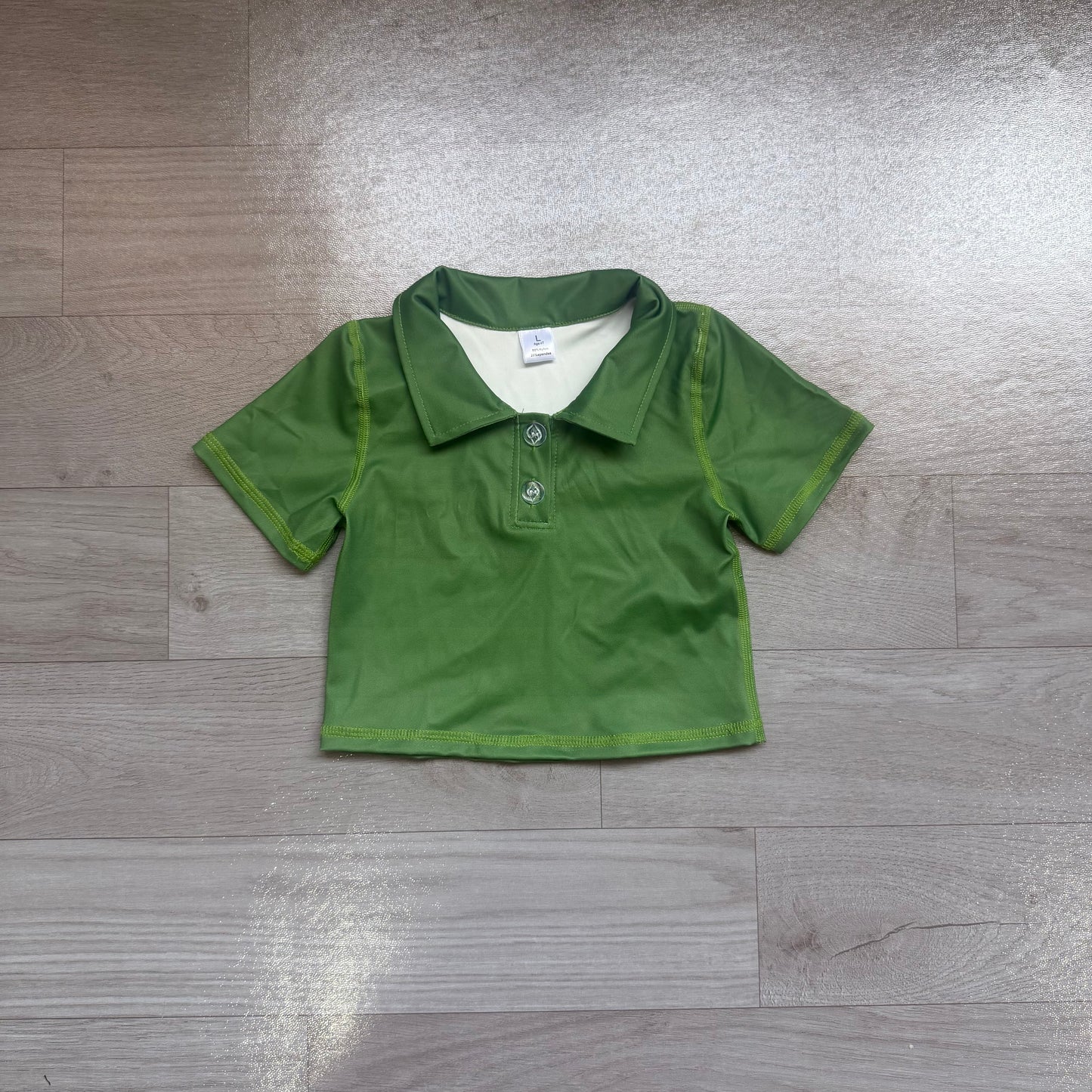 NO MOQ Preorder GT1727 Solid Dark Green Polo Short Sleeve Girls Yoga Tops 202607