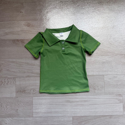 NO MOQ Preorder GT1727 Solid Dark Green Polo Short Sleeve Girls Yoga Tops 202607