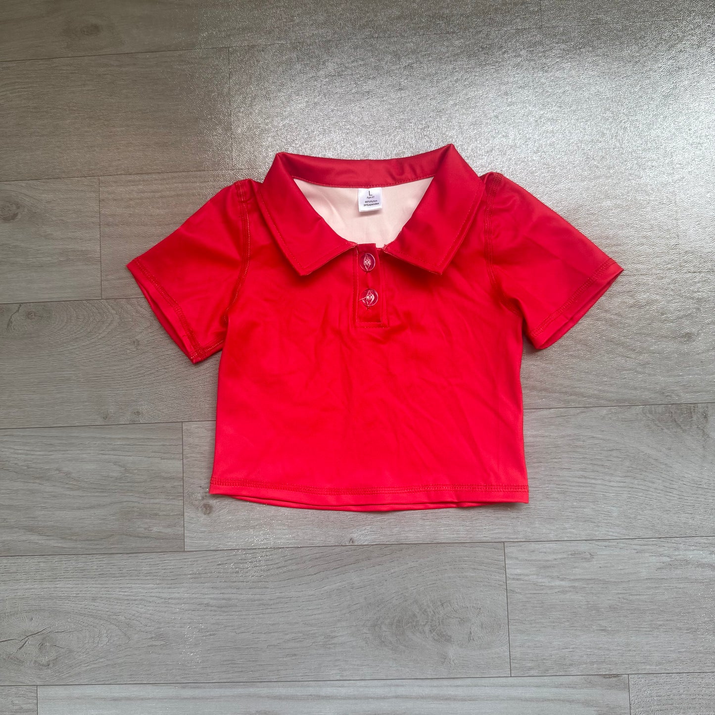 NO MOQ Preorder GT1728 Solid Red Polo Short Sleeve Girls Yoga Tops 202607
