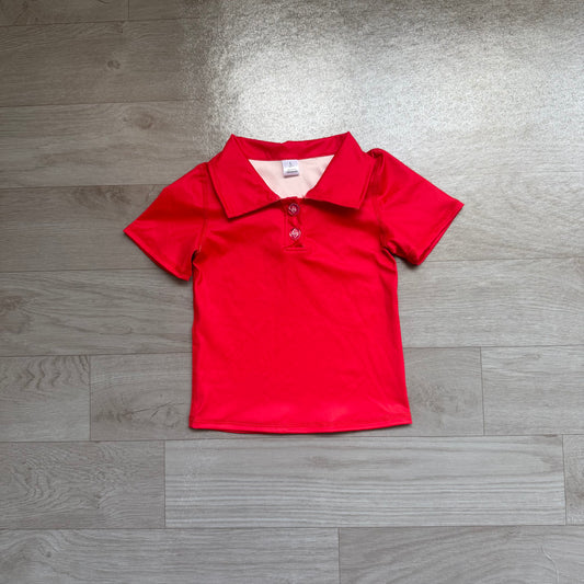 NO MOQ Preorder GT1728 Solid Red Polo Short Sleeve Girls Yoga Tops 202607