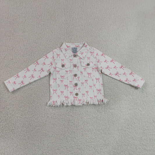 GT1729 Pink Bows White Girls Denim Jacket