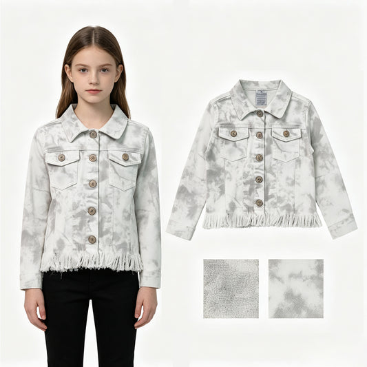 GT1752 Off-White Long Sleeve Boy & Girl Denim Jacket with Fringe 202607 RTS