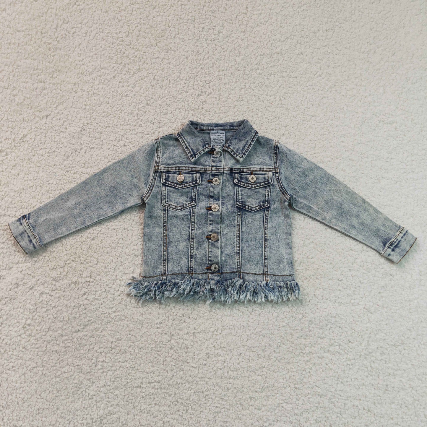 GT1753 Off-Blue Pocket Long Sleeve Boy & Girl Denim Jacket with Fringe 202607 RTS