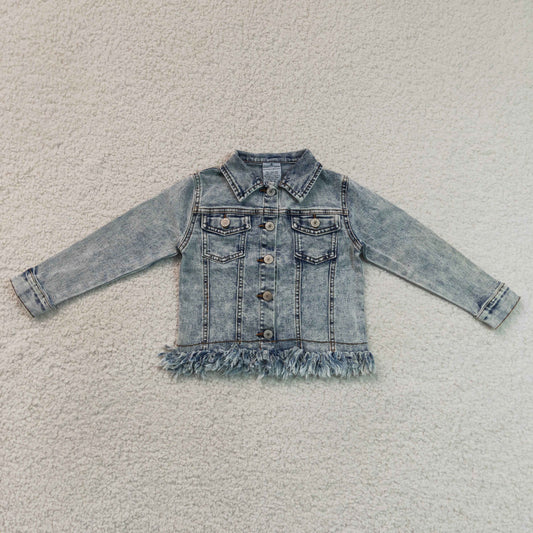 GT1753 Off-Blue Pocket Long Sleeve Boy & Girl Denim Jacket with Fringe 202607 RTS