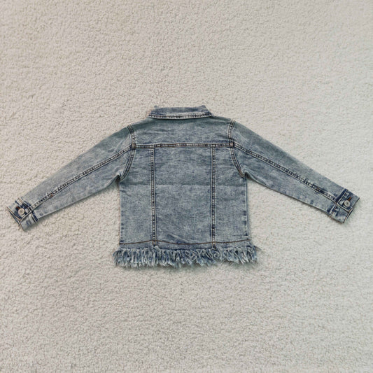 GT1753 Off-Blue Pocket Long Sleeve Boy & Girl Denim Jacket with Fringe 202607 RTS