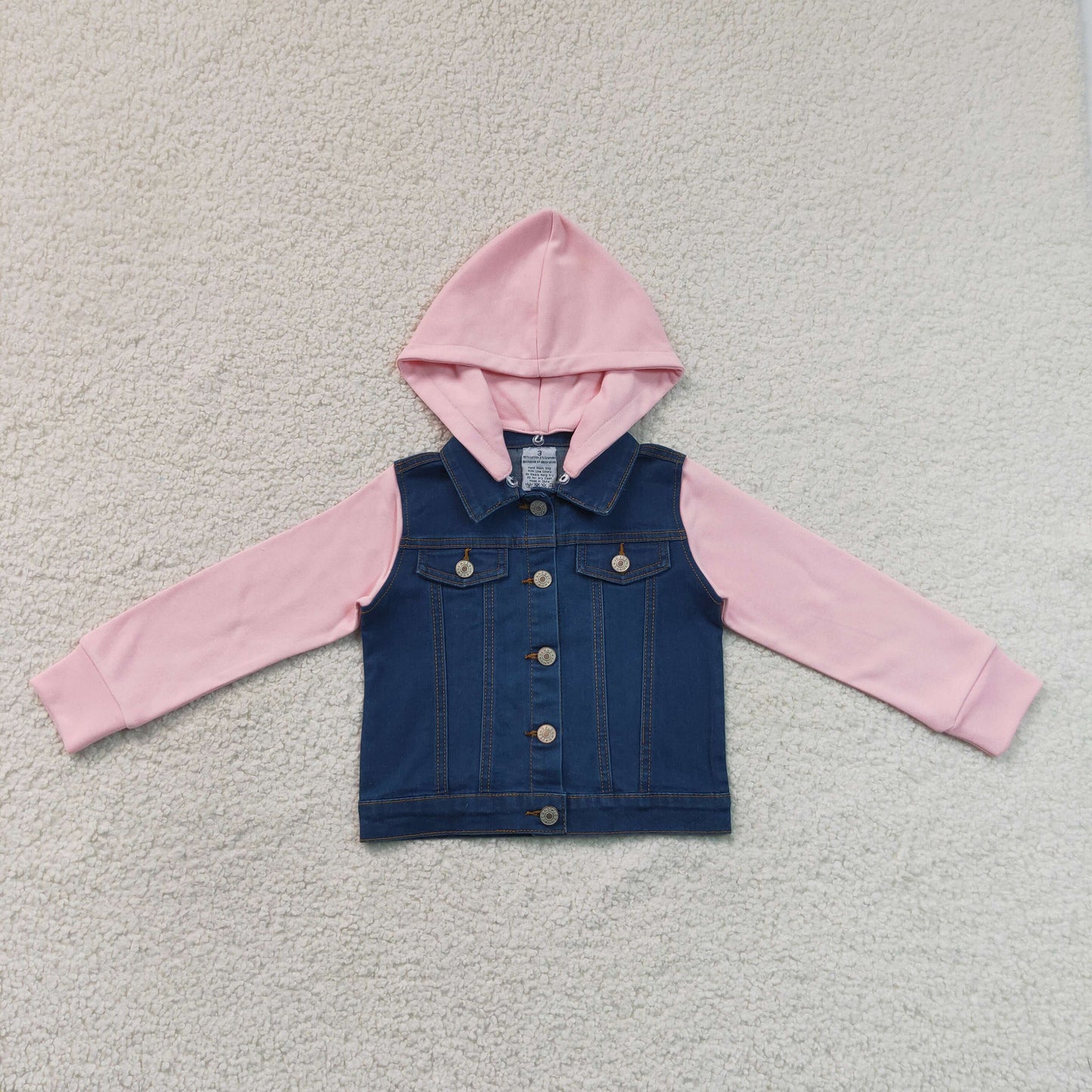 GT1754 Pink Hooded Pocket Blue Long Sleeve Boy & Girl Denim Jacket 202607 RTS