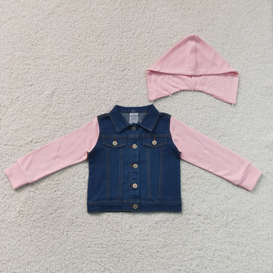 GT1754 Pink Hooded Pocket Blue Long Sleeve Boy & Girl Denim Jacket 202607 RTS