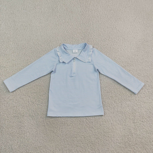 GT1755 Light Blue Stripe Kids Girls Zipper Pullover