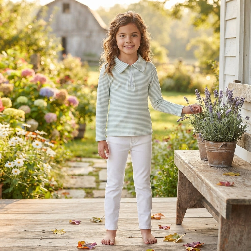GT1755 Light Blue Stripe Kids Girls Zipper Pullover
