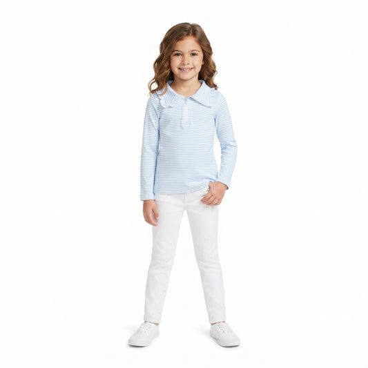GT1755 Light Blue Stripe Kids Girls Zipper Pullover