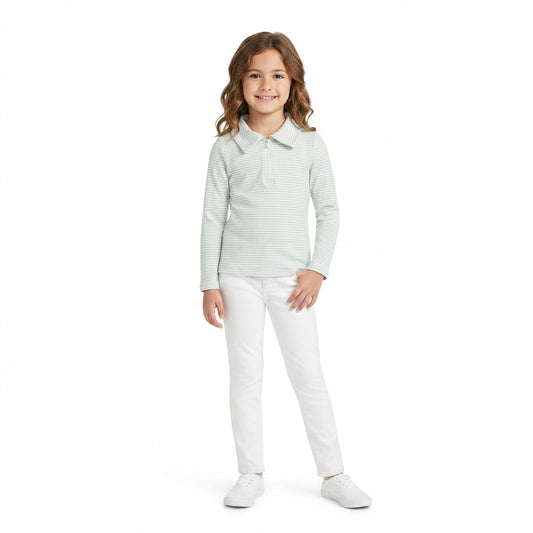 GT1755 Light Blue Stripe Kids Girls Zipper Pullover