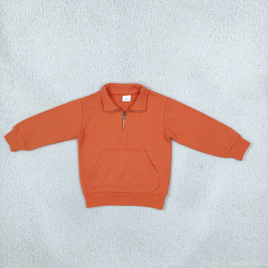 GT1765 Thick Sweatshirts Solid Color Orange Zipper Kids Girls Pullover