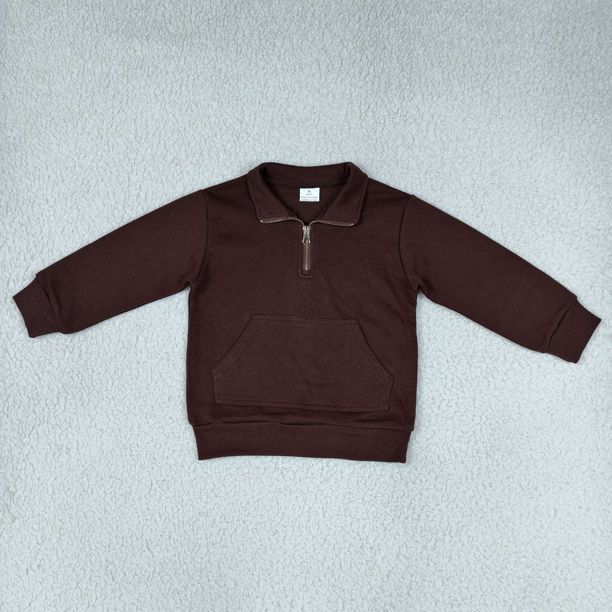 GT1766 Thick Sweatshirts Solid Color Brown Zipper Kids Girls Pullover