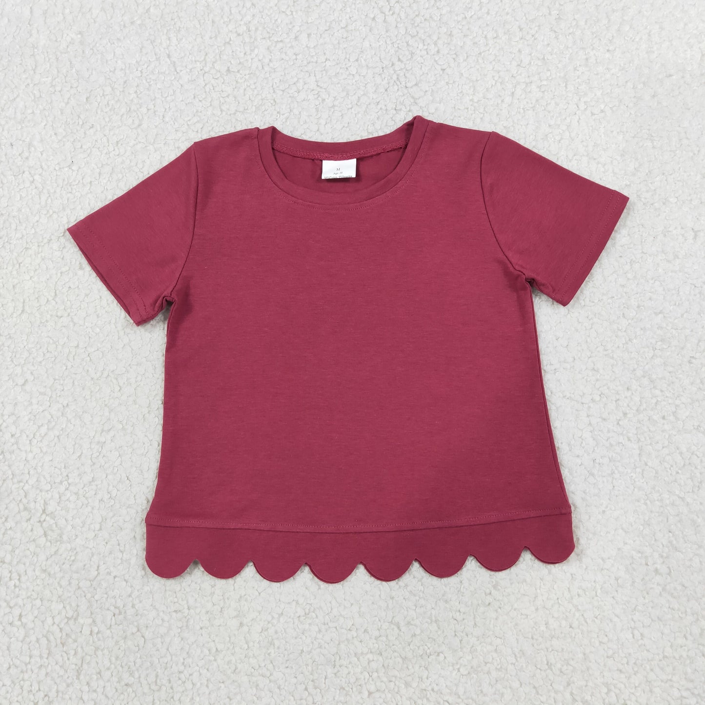 RTS GT1771 Solid Color Red Scallop Edge Kids Girls Shirt Top 202609 RTS