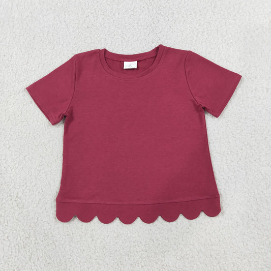 RTS GT1771 Solid Color Red Scallop Edge Kids Girls Shirt Top 202609 RTS