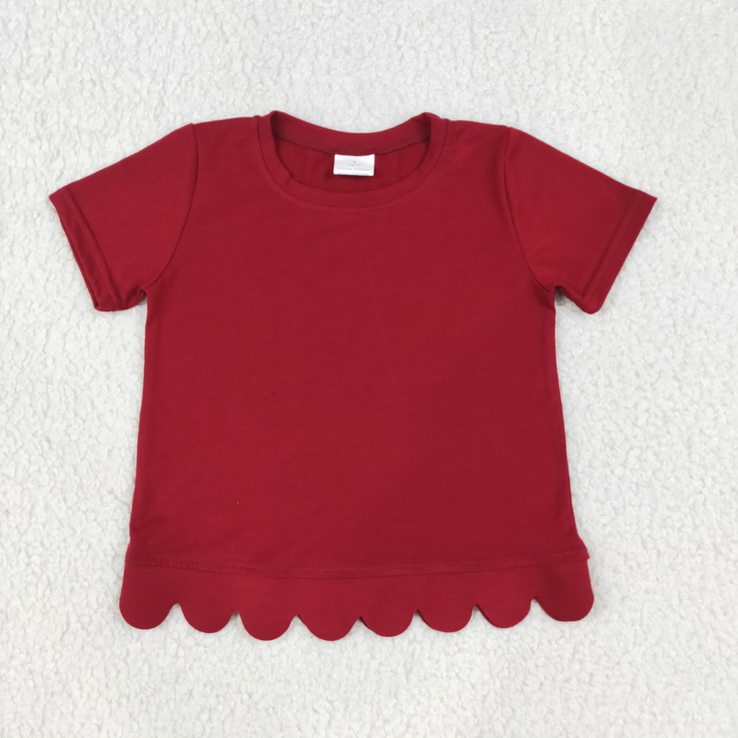 RTS GT1774 Solid Color Dark Red Scallop Edge Kids Girls Shirt Top