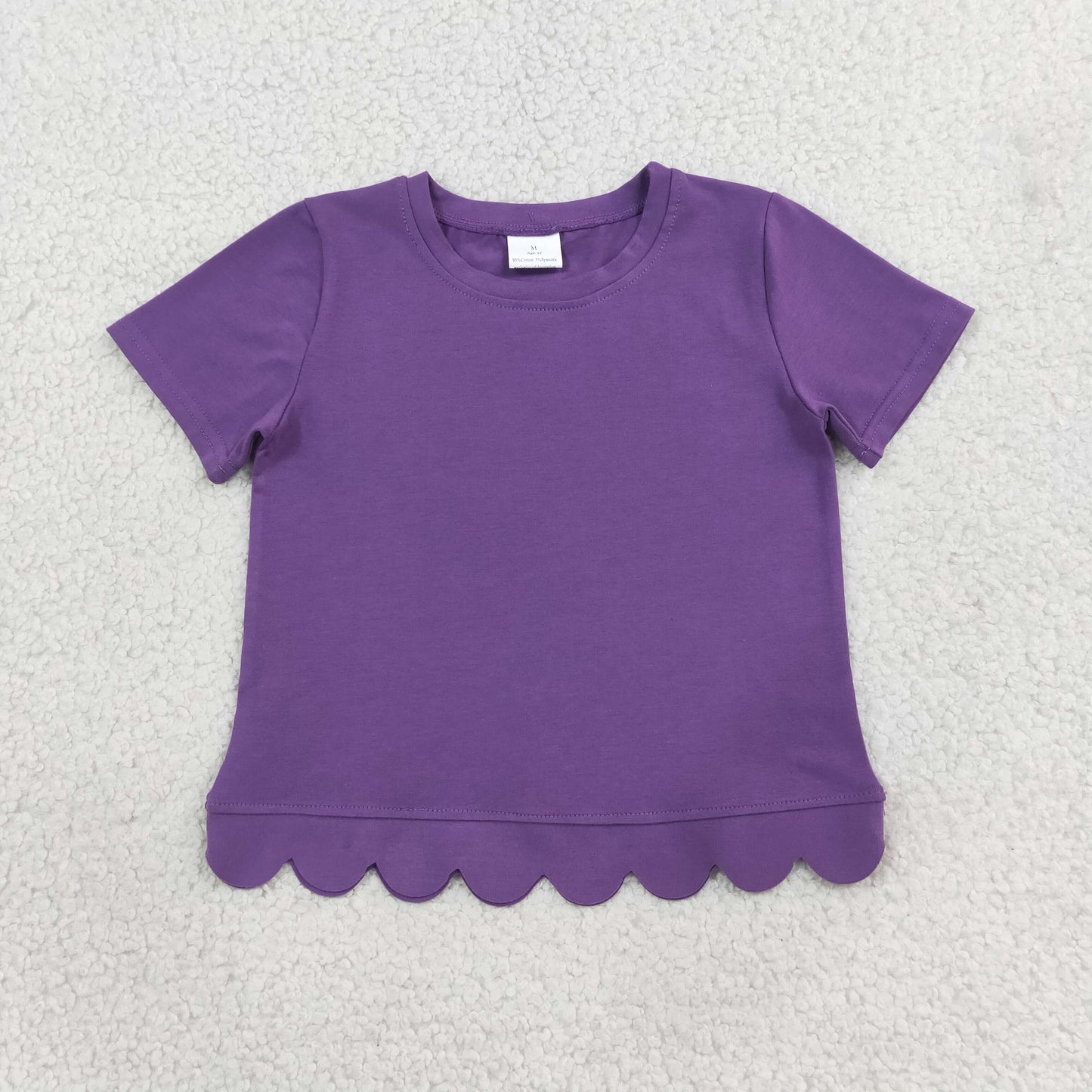 RTS GT1776 Solid Color Purple Scallop Edge Kids Girls Shirt Top