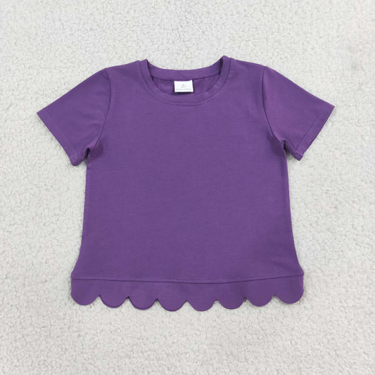 RTS GT1776 Solid Color Purple Scallop Edge Kids Girls Shirt Top