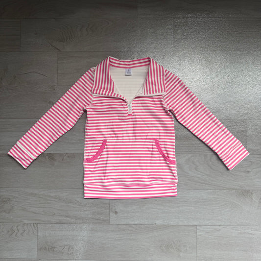 NO MOQ Preorder GT1783 Pink Stripe Zip Collar Polo Long Sleeve Girls Yoga Tops 202607