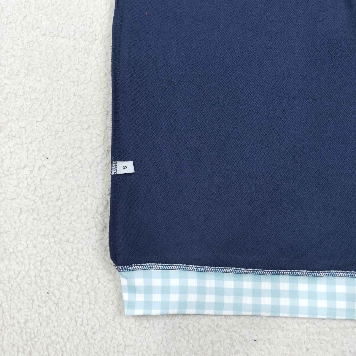 GT1797 Thick Sweatshirts Blue Plaid Navy Middle Neckline Adult Women's Shirt Pullover