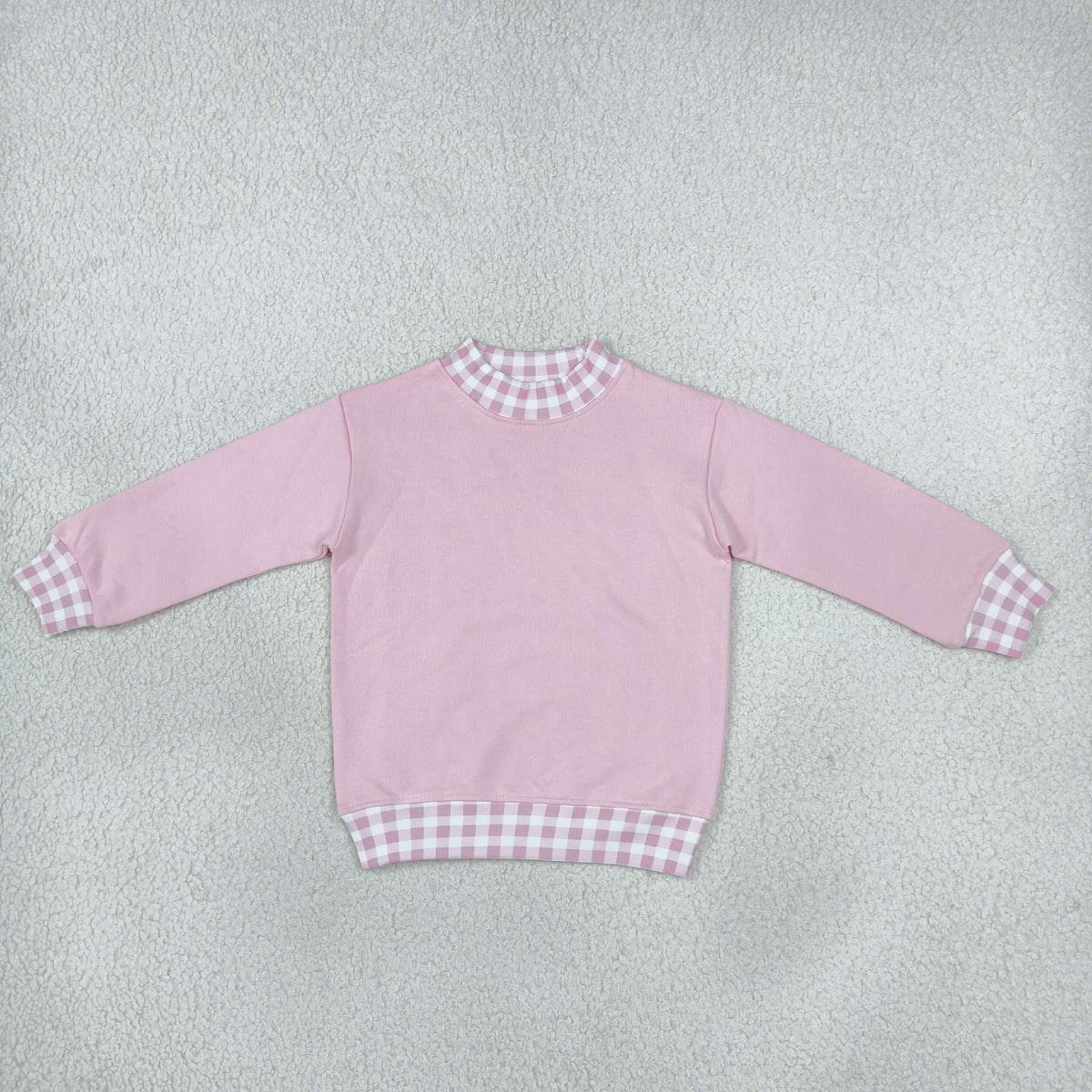 GT1798 Thick Sweatshirts Light Pink Plaid Middle Neckline Pullover