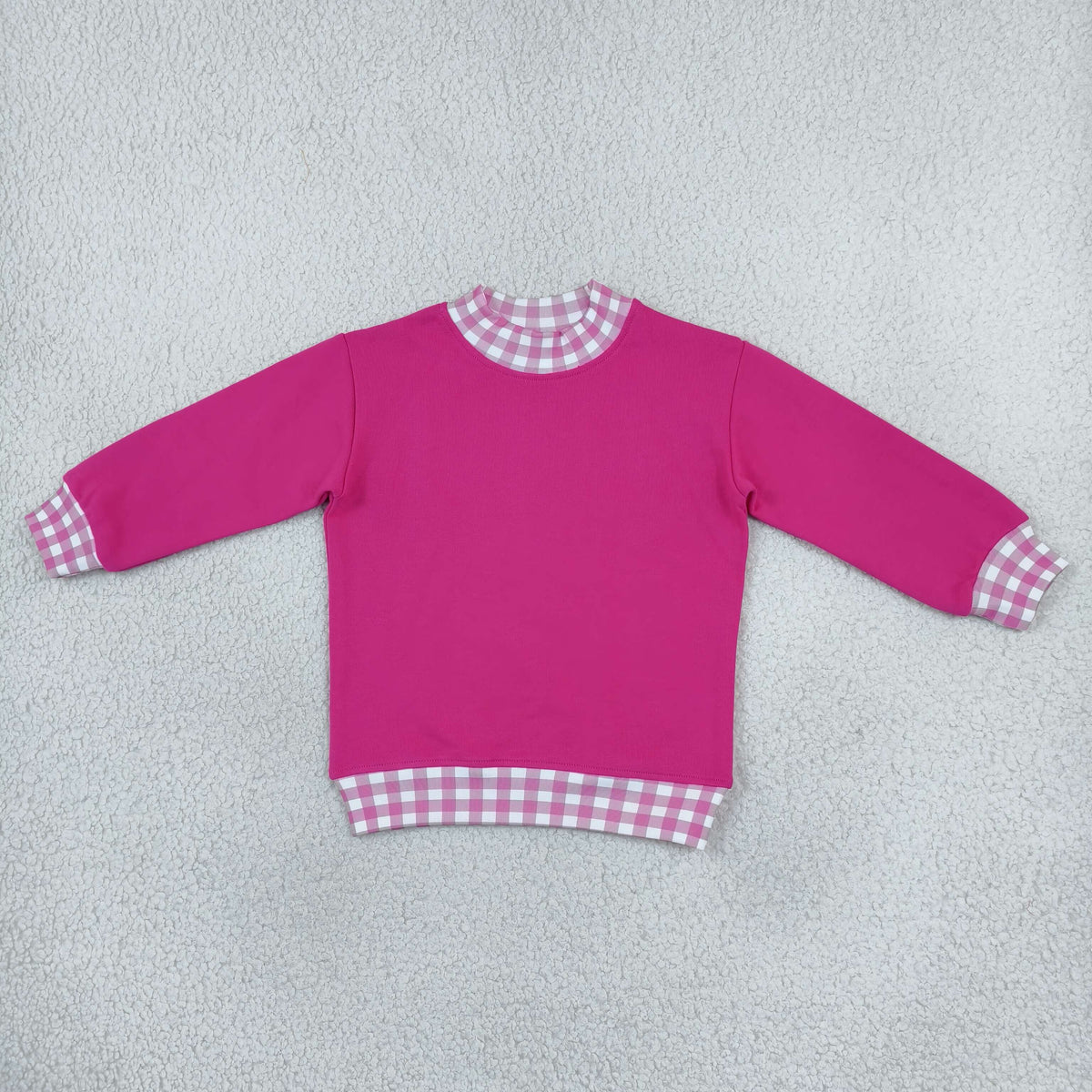 GT1800 Thick Sweatshirts Light Pink Plaid  Middle Neckline Rose Red Pullover