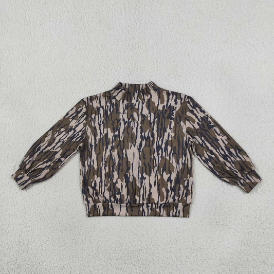GT1810 Hunting Camo Middle Neckline Yoga Pullover Kids Girls Shirt Top