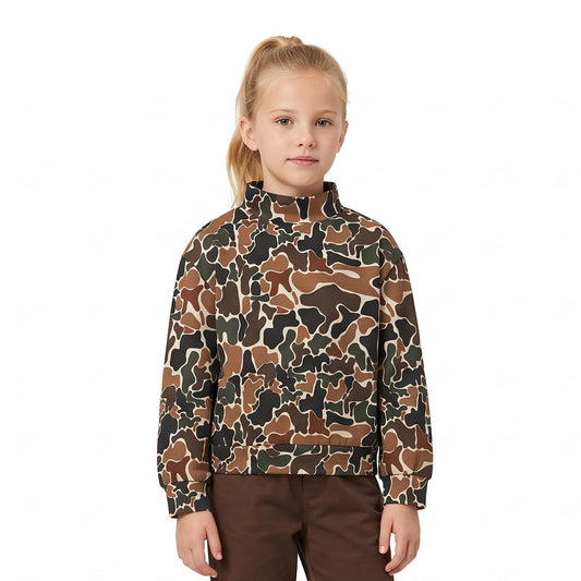 GT1812 Hunting Camo Middle Neckline Yoga Pullover Kids Girls Shirt Top