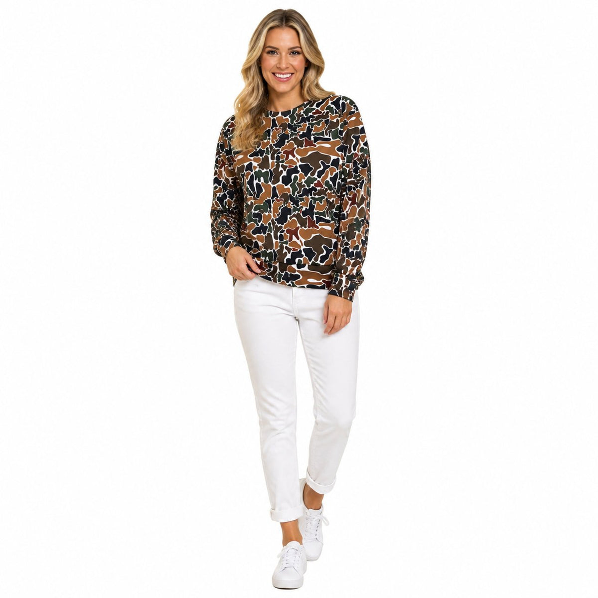 GT1817 Fashion Hunting Camo Middle Neckline Yoga Adult Women's Shirt Pullover