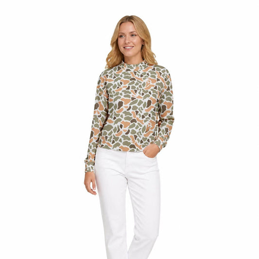 GT1819 Fashion Hunting Camo Middle Neckline Yoga Adult Women's Shirt Pullover