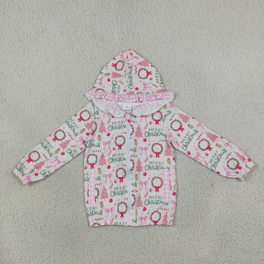 GT1822 Merry Christmas Pink Hoodie Kids Girls Coat