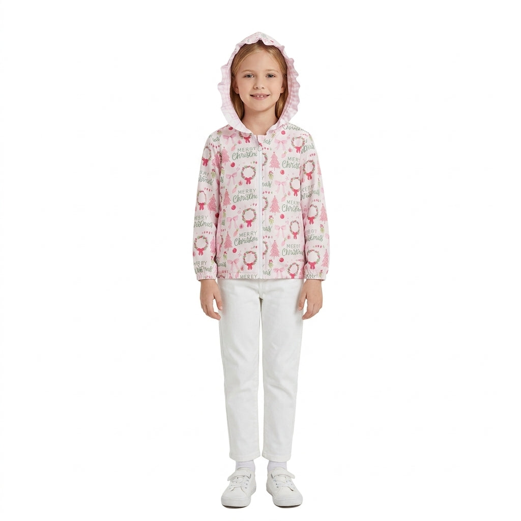 GT1822 Merry Christmas Pink Hoodie Kids Girls Coat