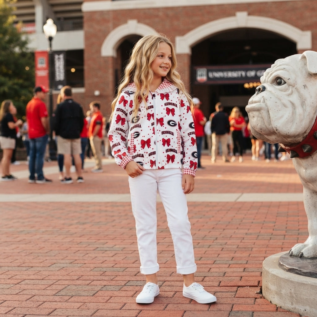 Preorder Restocking GT1831 School Team Red Plaid Ruffle Hoodie Kids Girls Coat