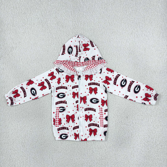 Preorder Restocking GT1831 School Team Red Plaid Ruffle Hoodie Kids Girls Coat