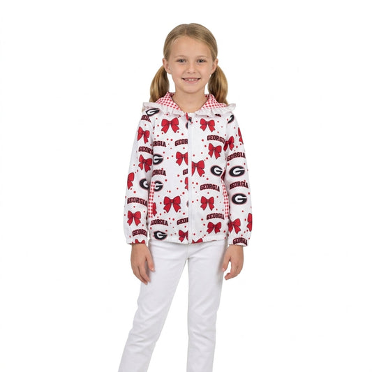 Preorder Restocking GT1831 School Team Red Plaid Ruffle Hoodie Kids Girls Coat