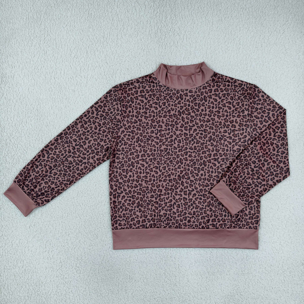 GT1840 Brown Leopard Mockneck Women Adult's Shirt Pullover