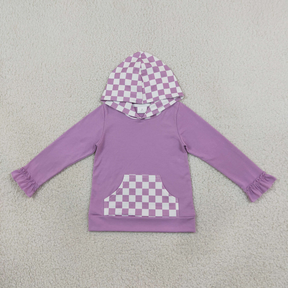 GT1852 Solid Purple Plaid Kids Girls Hoodie Pullover