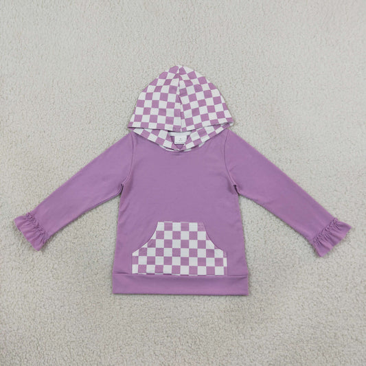 GT1852 Solid Purple Plaid Kids Girls Hoodie Pullover