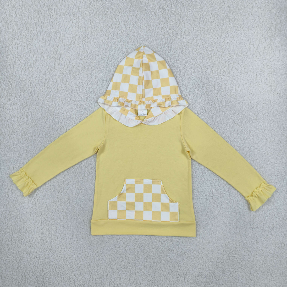 GT1853 Solid Yellow Plaid Kids Girls Hoodie Pullover